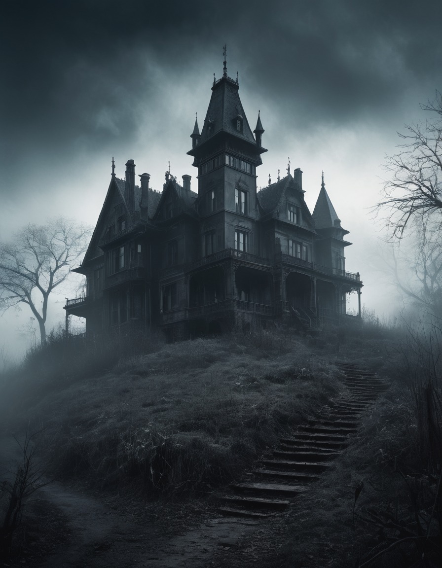 mansion, gothic, fog, eerie, haunted, underground, dark