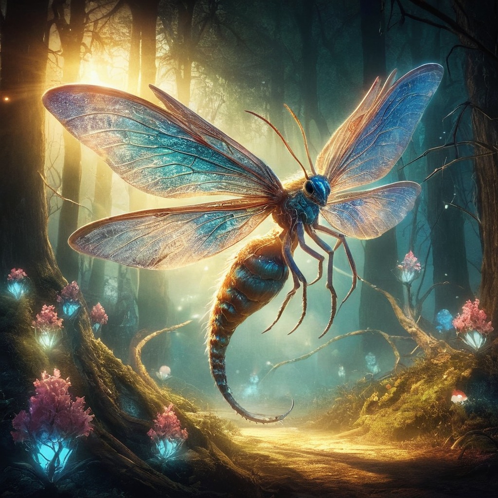 insect, digitalart, agile, animal, bee, butterfly, creature, dalle3, dnd, fantasy, flight, forest, mystical, rpg, sleek, sting, sunlight, wings, aiart