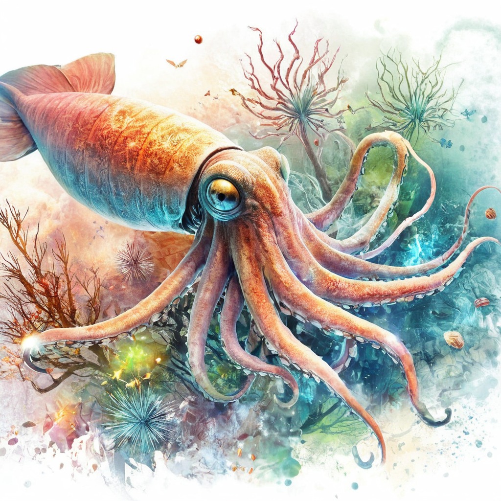 animal, sea, copilot, coralreef, dalle3, squid, aiart