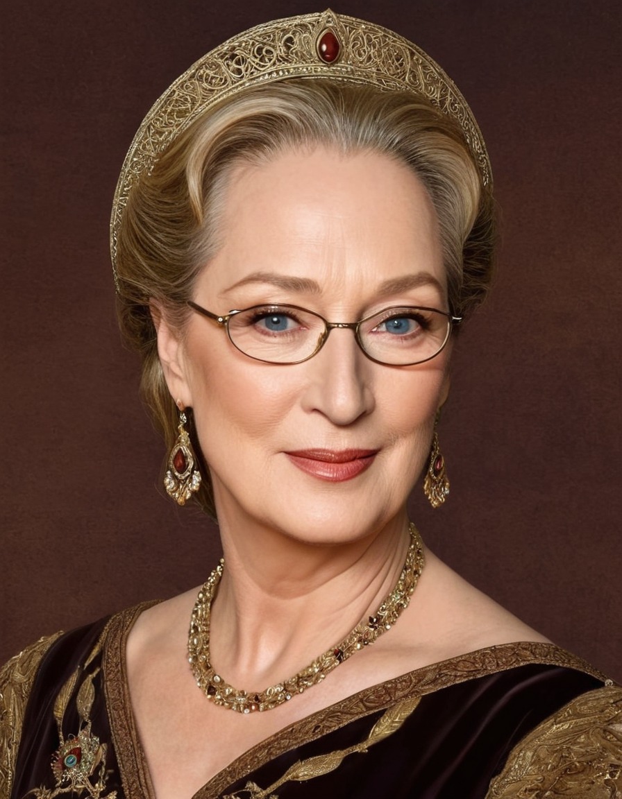 meryl streep, historical figure, portrait painting, medieval attire, creativity