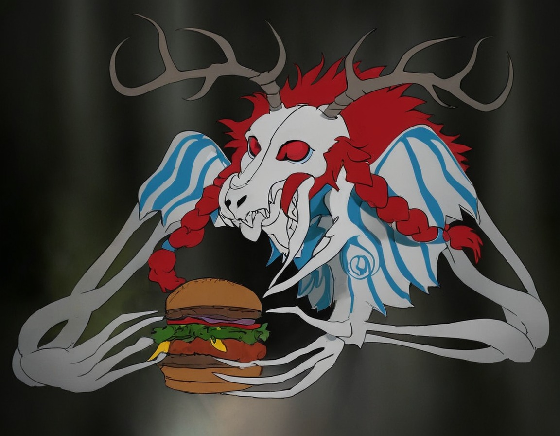 monster, digitalart, originalcharacter, skull, horror, creepy, deer, burger, cheeseburger, cryptid, demon, fastfood, food, funny, halloween, october, redhair, redheadgirl, scary, skeleton, spooky, undead, wendigo, wendy, wendys, wendigogirl, wendigomonster, wendigocreature, wendysmascot, creepycryptids