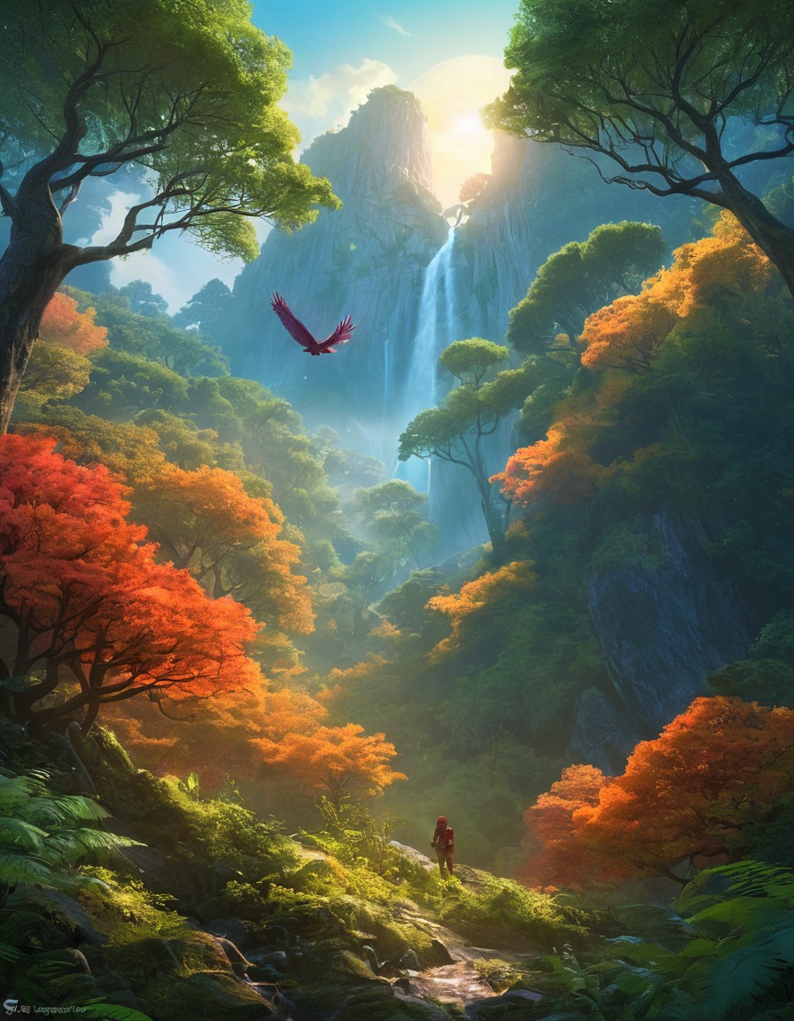 mythical creature, gaasyendietha, forest, dawn, fantasy, illustration