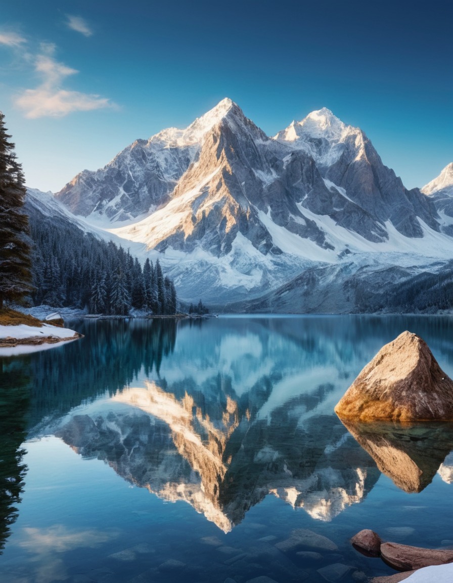 mountain, lake, snow-capped, crystal clear water, alpine, reflection, nature