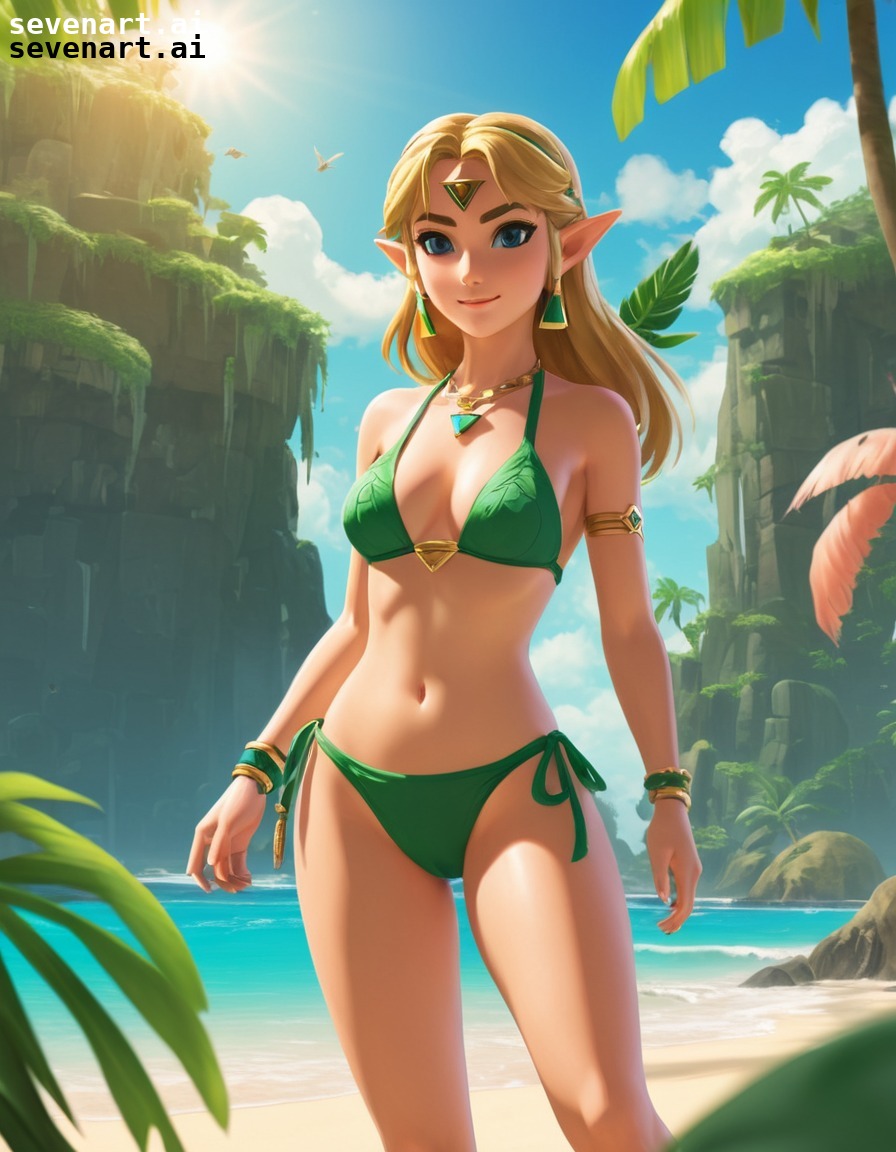 zelda, tropical island, bikini, sunbathing, relaxation, games, girls from games