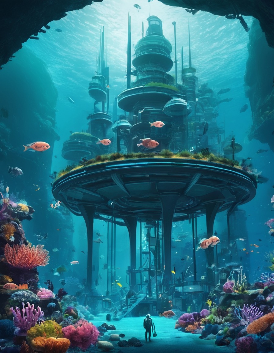 futuristic, underwater city, marine biology, aquatic life, research, future