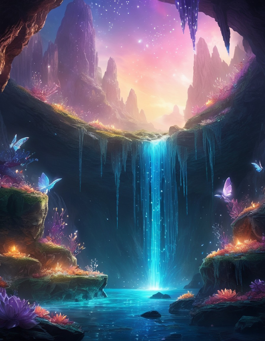 cavern, crystals, sprite, fantasy, magical beings