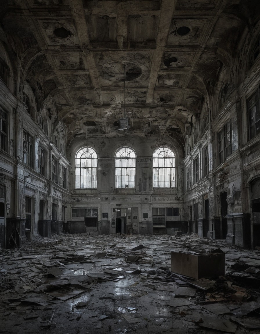 post office, abandoned building, urban decay, cityscape, city life