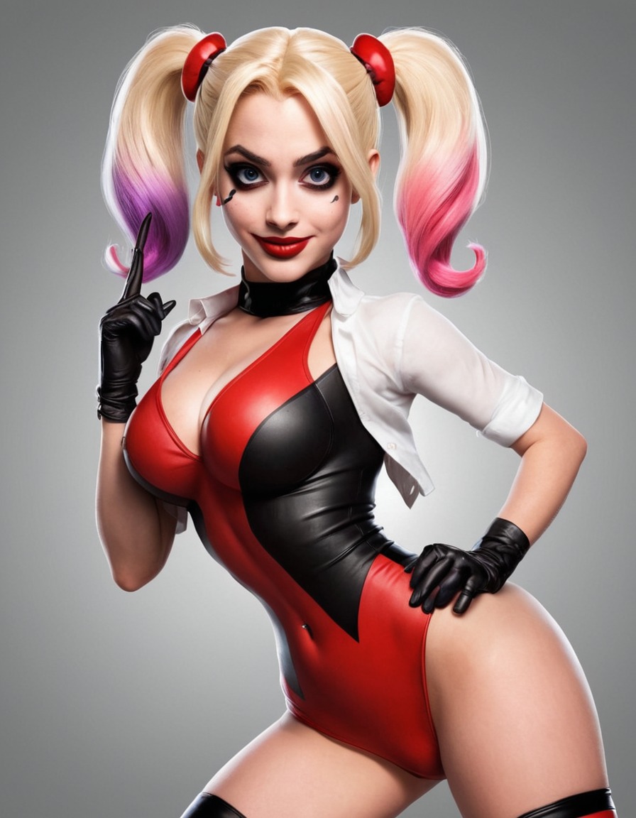 harley quinn, dc comics, villain, playful, sultry, mischievous, sexy, superhero, painted