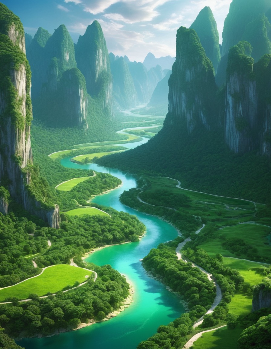 nature, landscape, valley, cliffs, river