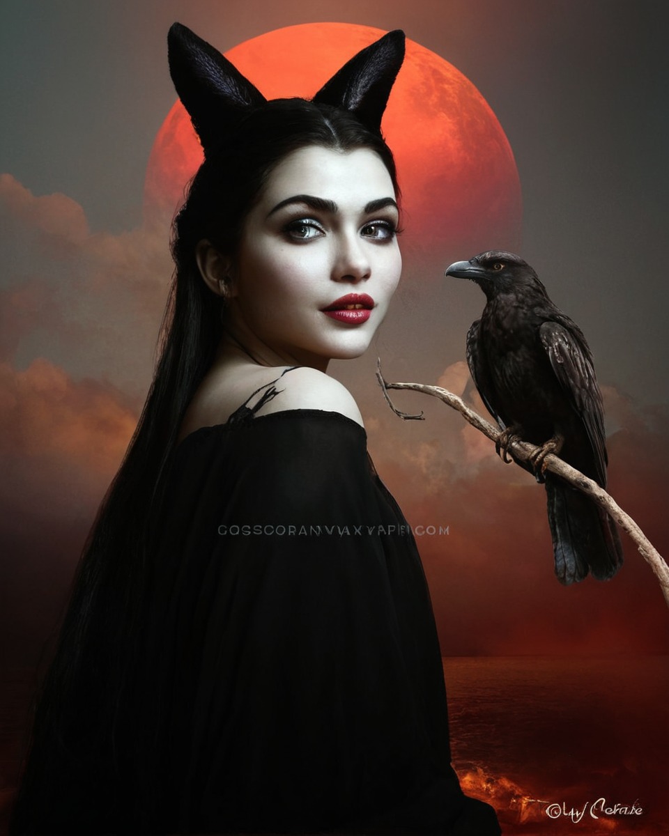 crow, moon, darksky, digitalart, gothicgirl, photomanipulation, photoshop