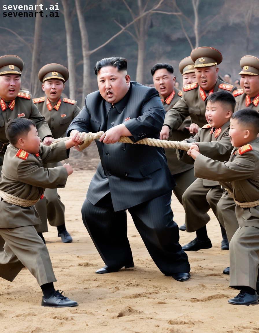 fun, tug-of-war, kim jong-un, children, bodyguards, north korea