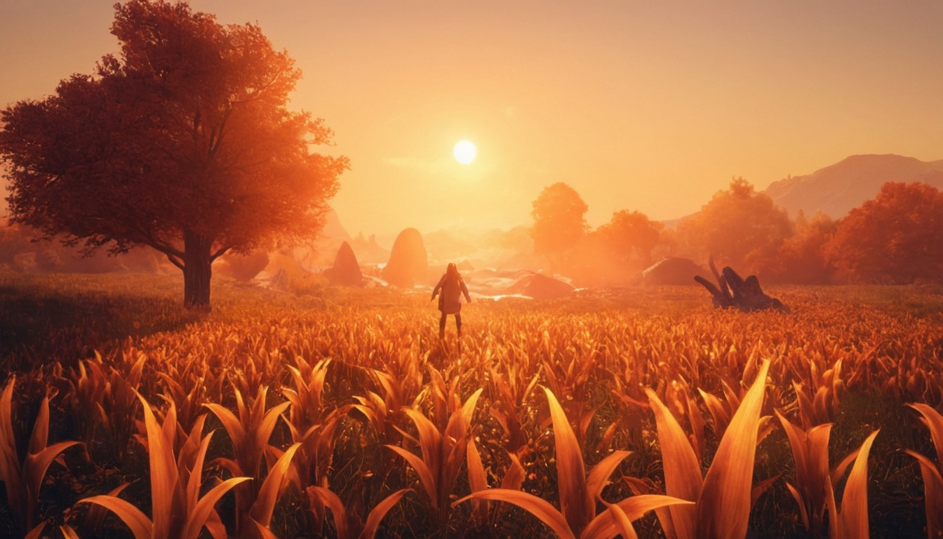 field, gorgeous, nature, sunset, wheat