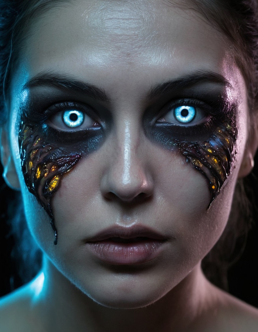 mutations, woman, female, bioluminescence, eyes, glowing, pupils