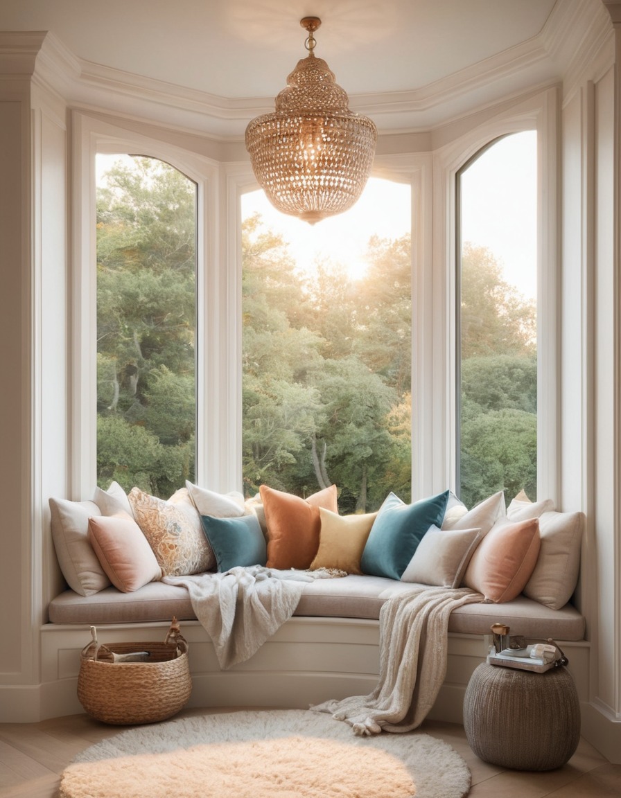 cozy, reading nook, bay window, pillows, home, interior