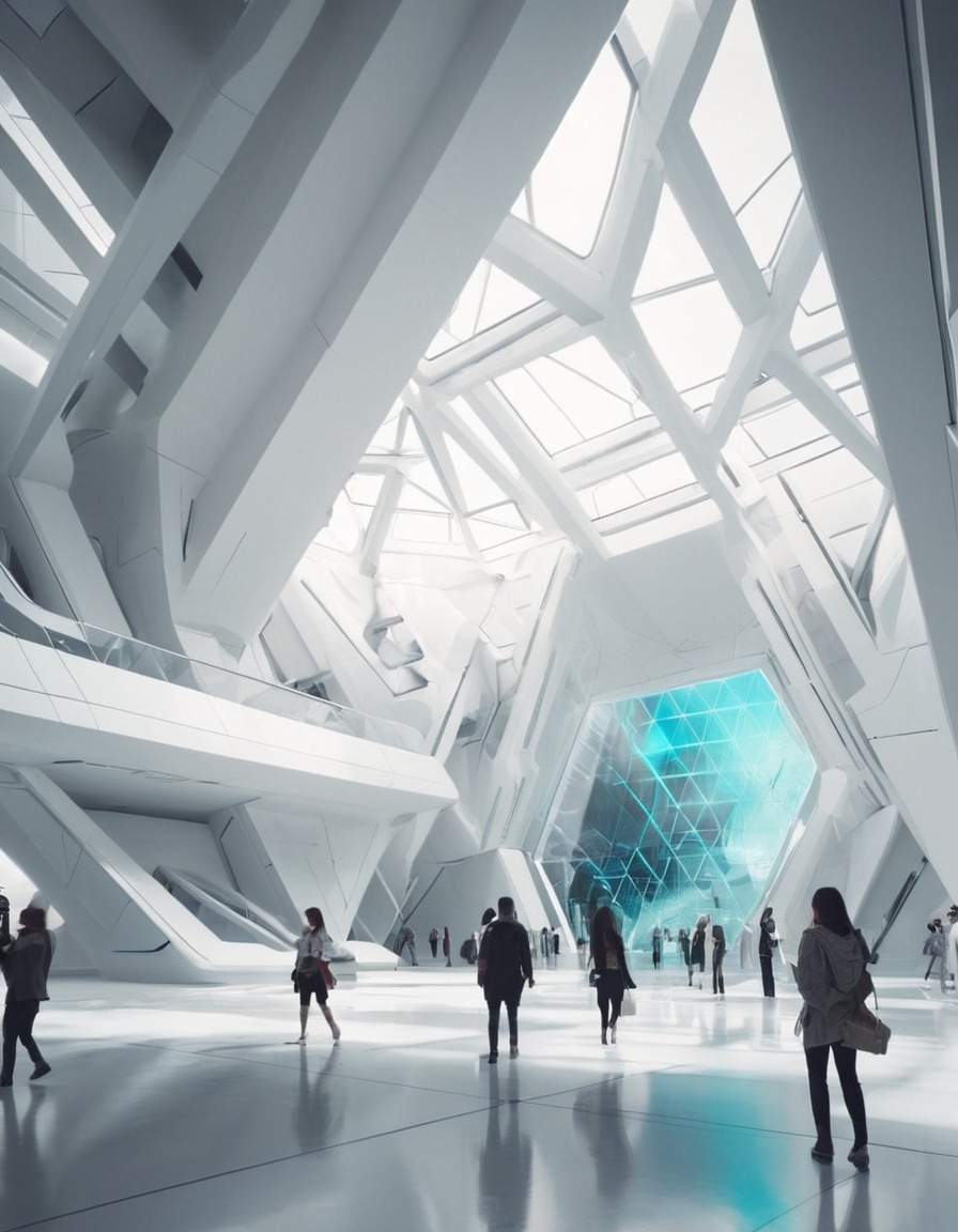 futuristic, museum, sleek, geometric, modern