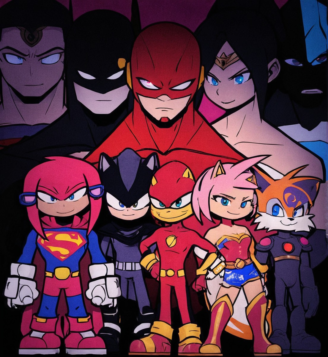 amyrosethehedgehog, batman, cyborg, flash, shadowthehedgehog, sonicfanart, sonicthehedgehog, sonicthehedgehogfanart, superman, tailsmilesprower, wonderwoman, shadowthehedgehogfanart, shadowthehedgehogsonic, dcxsonic