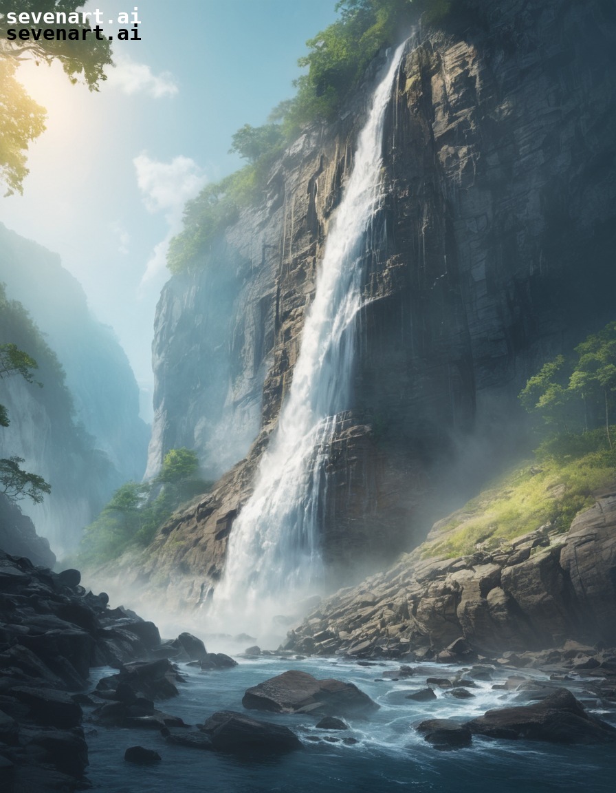 nature, waterfall, rocks, majestic, landscape