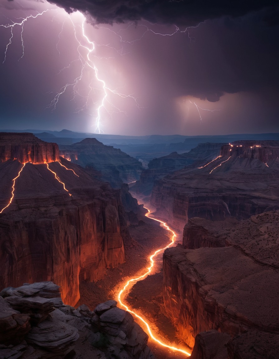 nature, weather, thunderstorm, canyon, dramatic landscape