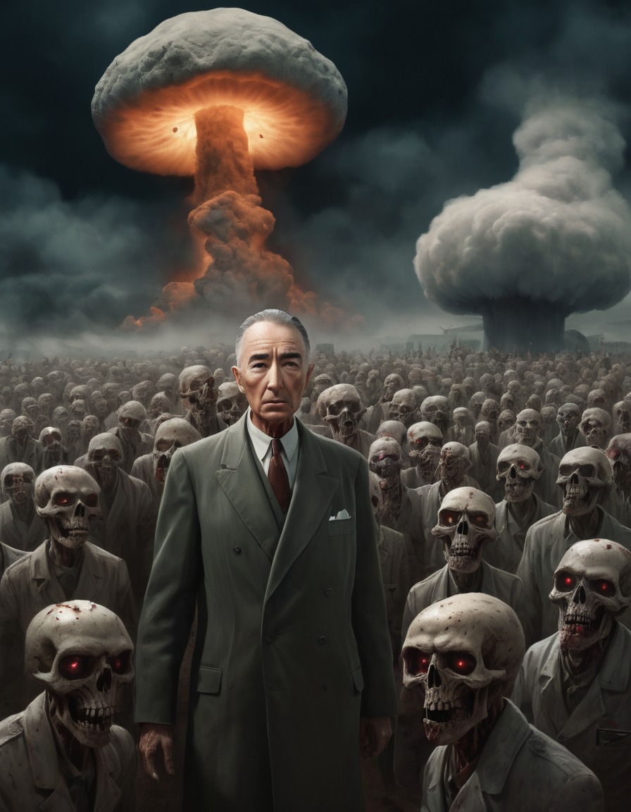 robert oppenheimer, zombie, undead scientists, mushroom cloud