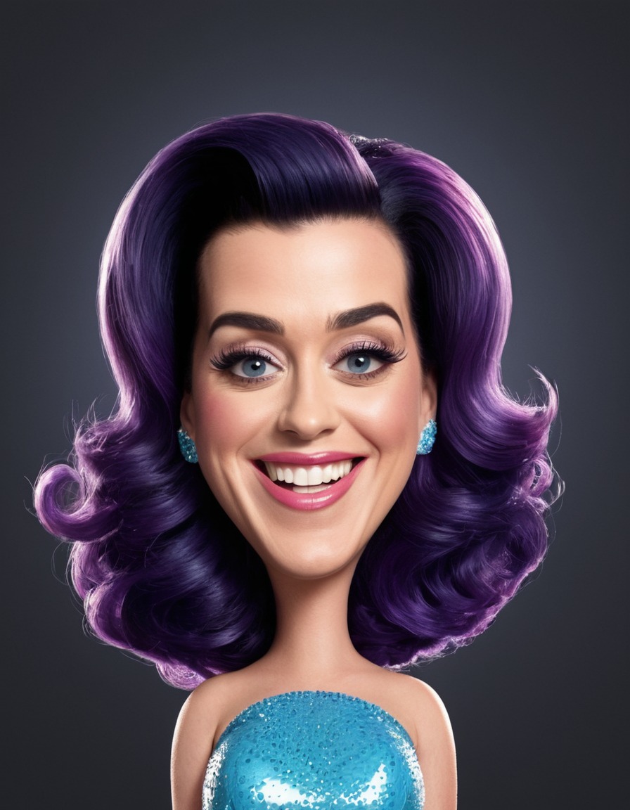 katy perry, caricature, big head, smile, crazy, musician, pop star