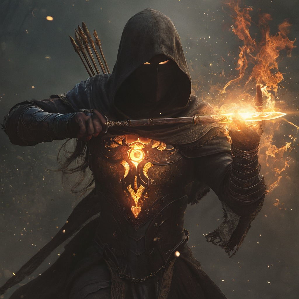 digitalart, characterdesign, warrior, magic, epic, fantasyart, arrow, black, bow, light, shoot