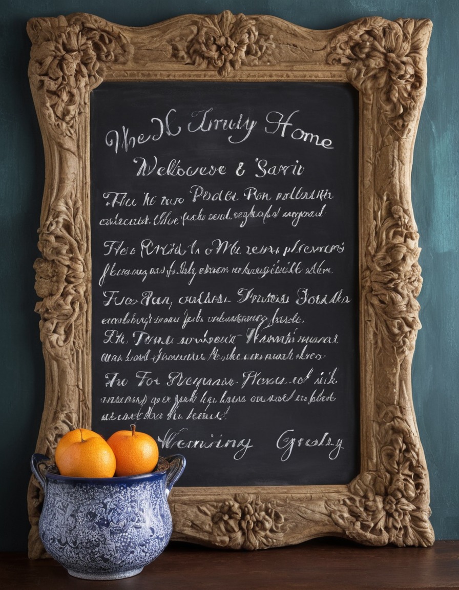 handwritten note, chalkboard, welcoming, home, interior