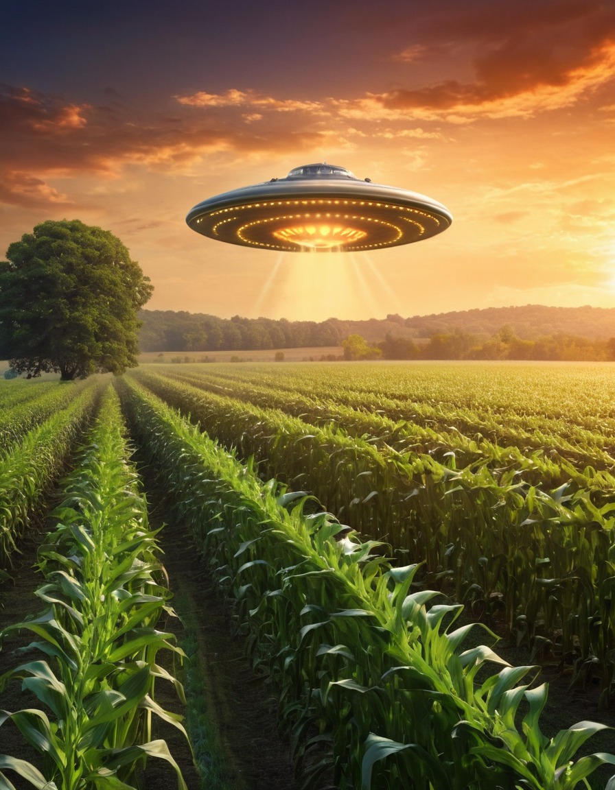 ufo, corn field, hovering, aliens, mystery, unidentified flying object