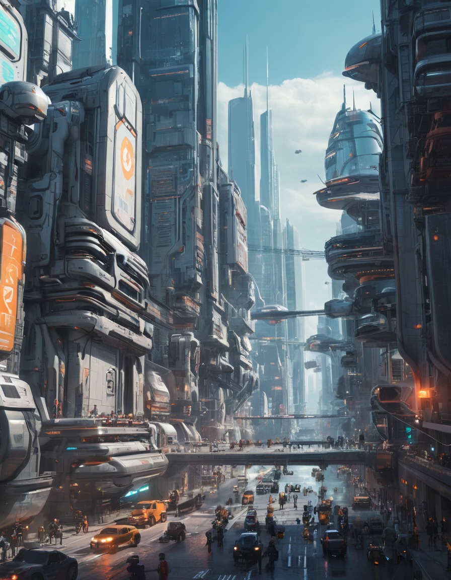 futuristic, cityscape, robots, technology, artificial intelligence