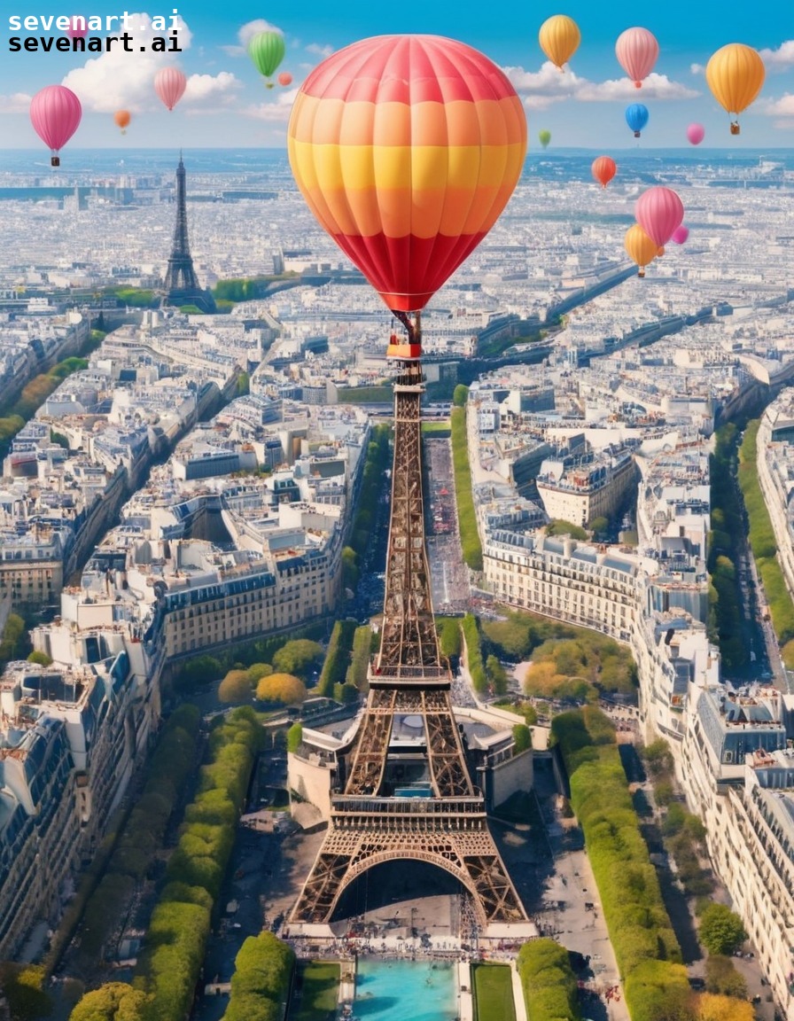 eiffel tower, paris, france, hot air balloons, aerial view, europe