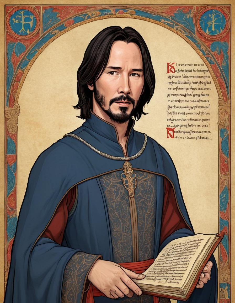 keanu reeves, illuminated manuscript, medieval, art, painting