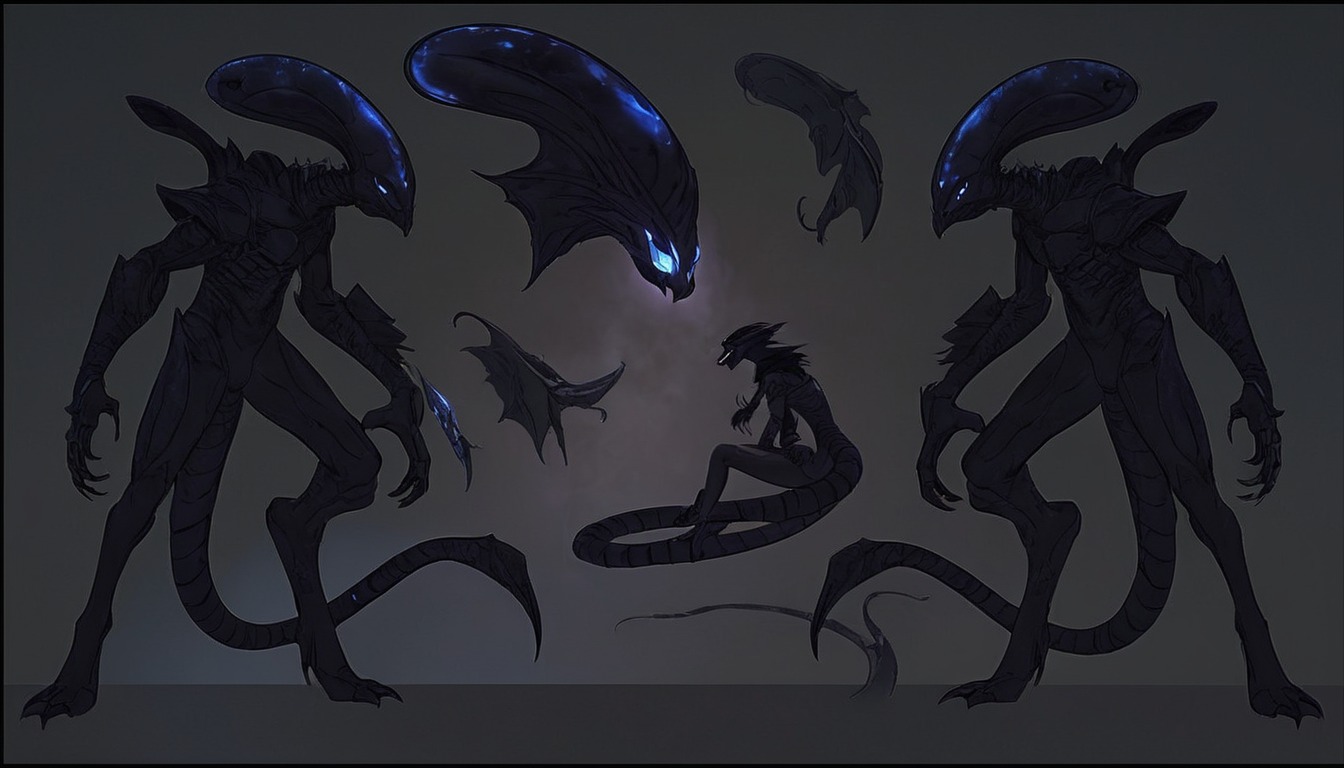 alien, black, blue, custom, design, ref, reference, xeno, xenomorph