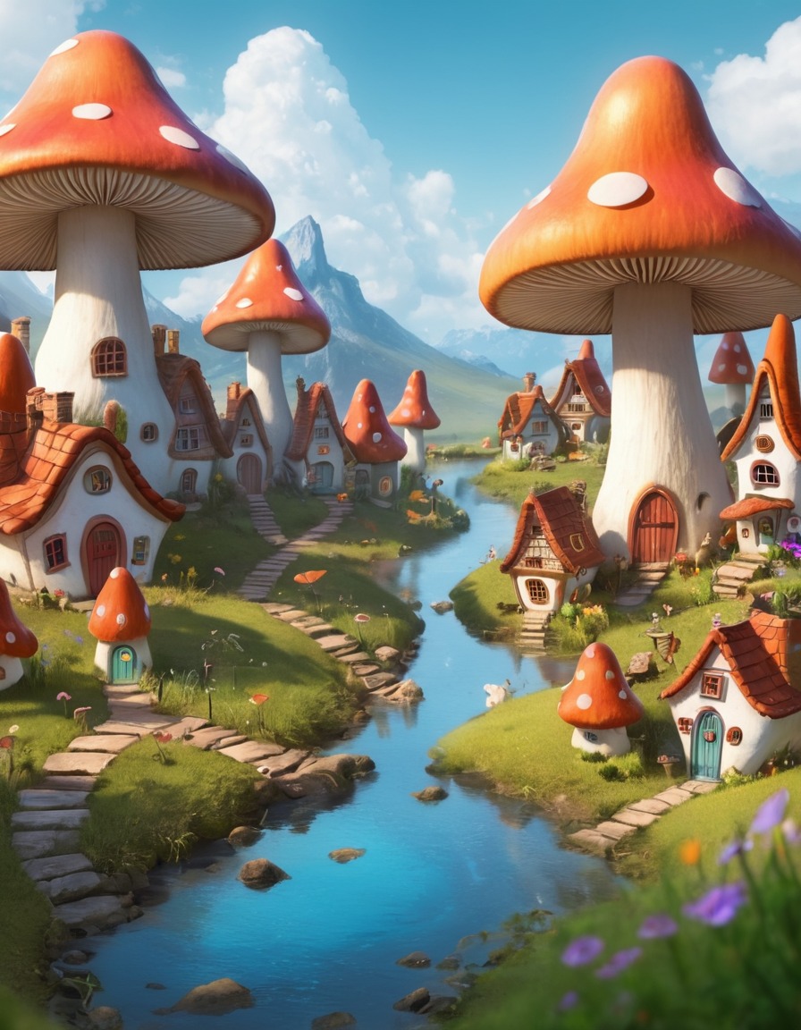 fantasy, magical, whimsical, fairies, mushroom houses, fantastic