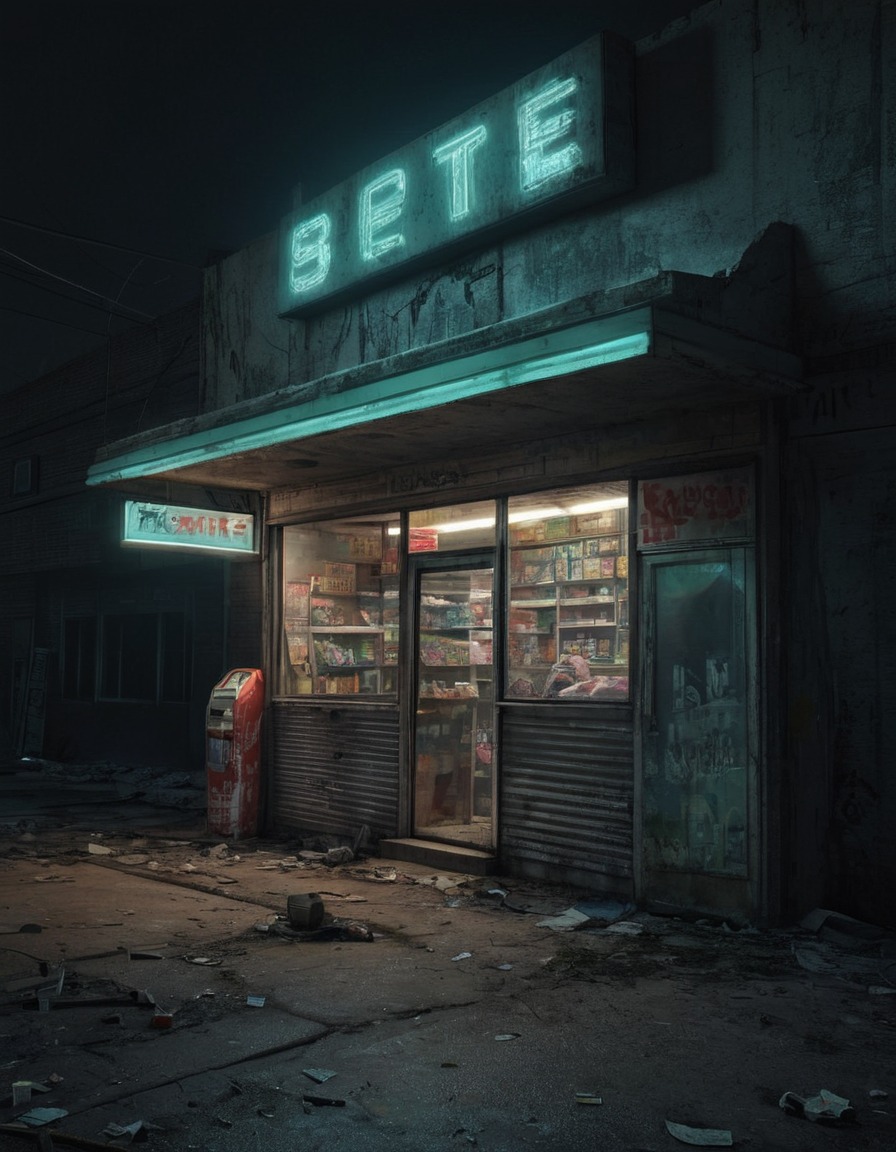 convenience store, abandoned building, urban decay, big city, store closure, neglected, cityscape