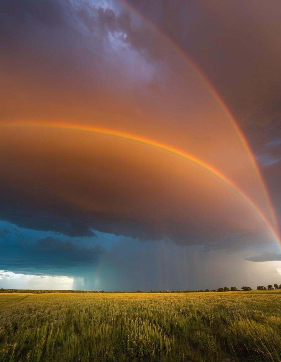 rainbow, thunderstorm, weather, nature, colorful