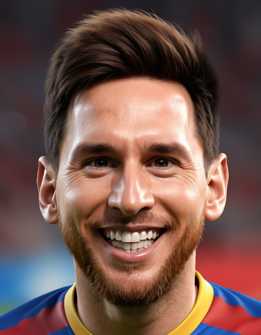 lionel messi, soccer player, big head, crazy smile, caricature, argentinian, barcelona fc