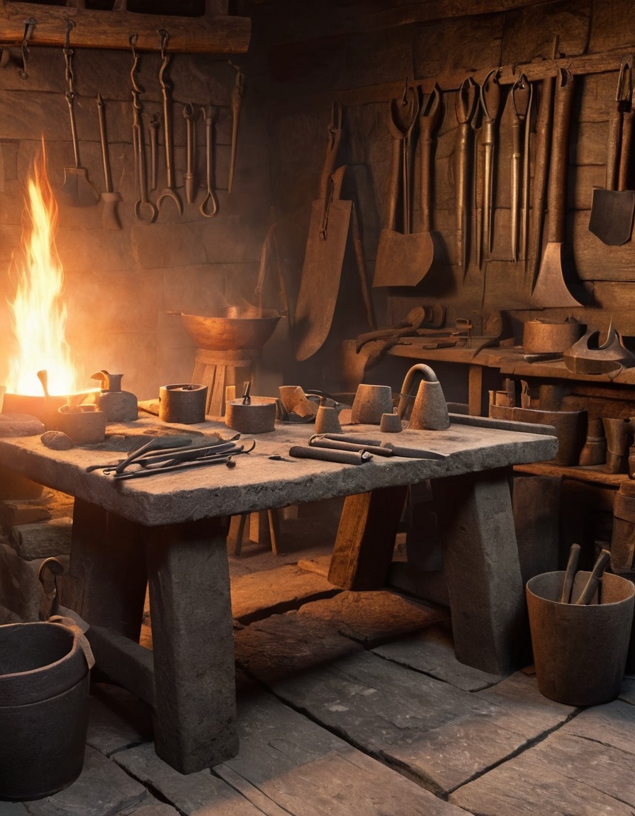 blacksmith, forging, tools, workshop, viking age, scandinavia, 800 ad