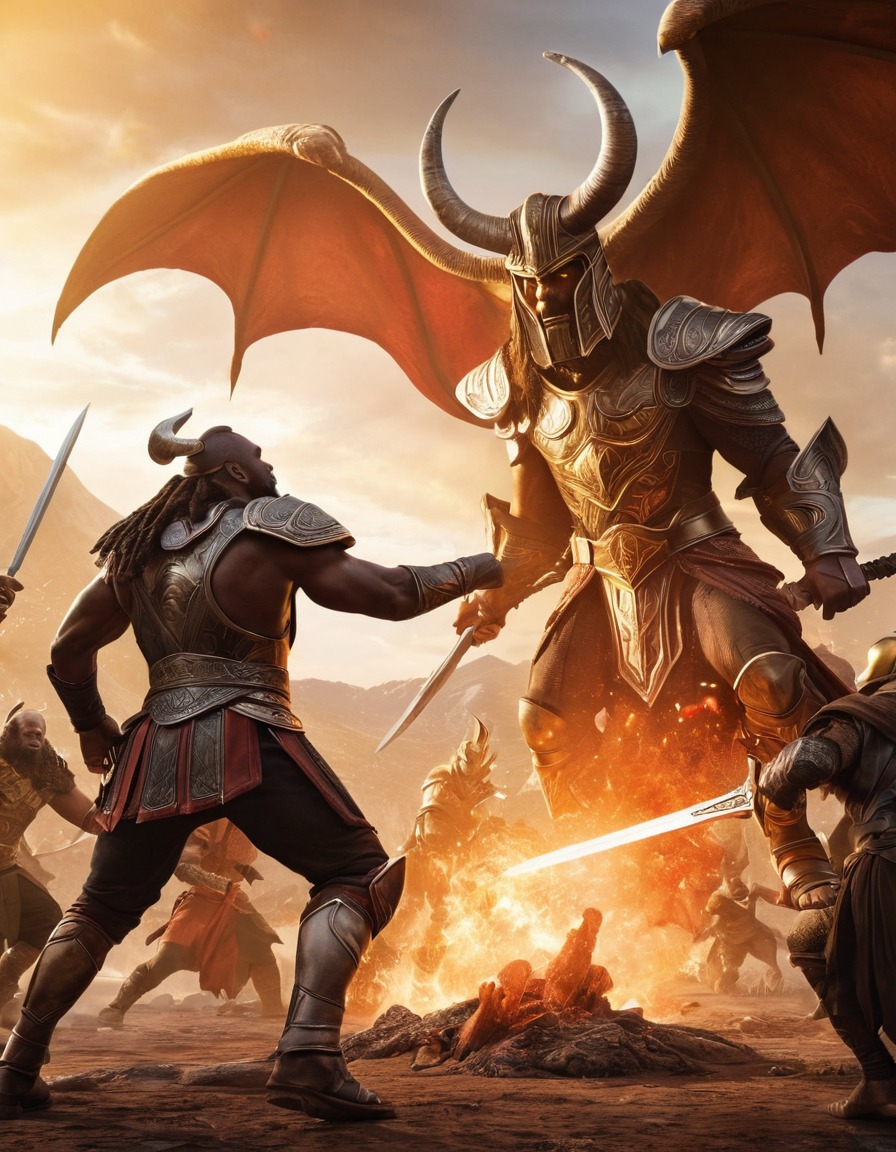 heimdall, norse mythology, battle, epic, monsters, mythological creatures, guardian