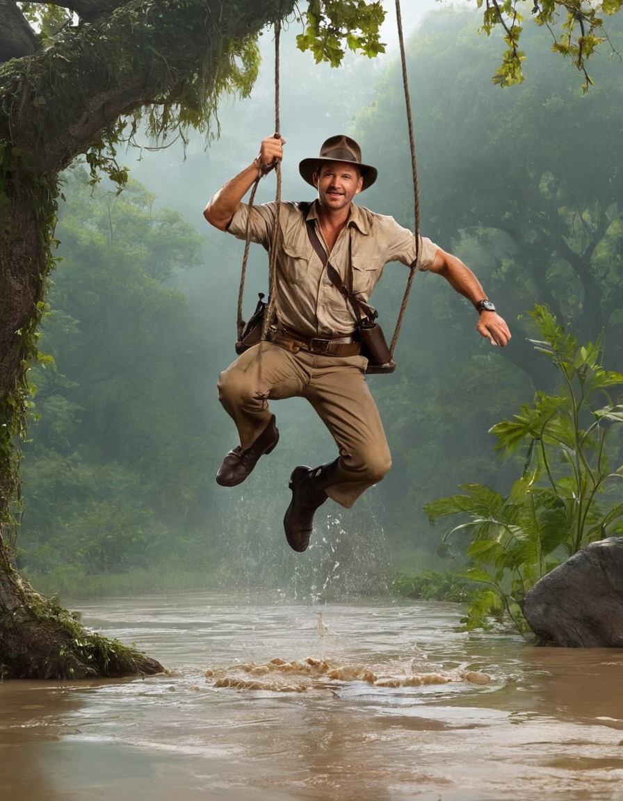 adventure, indiana jones, vine, muddy puddle, jungle, exploration, books