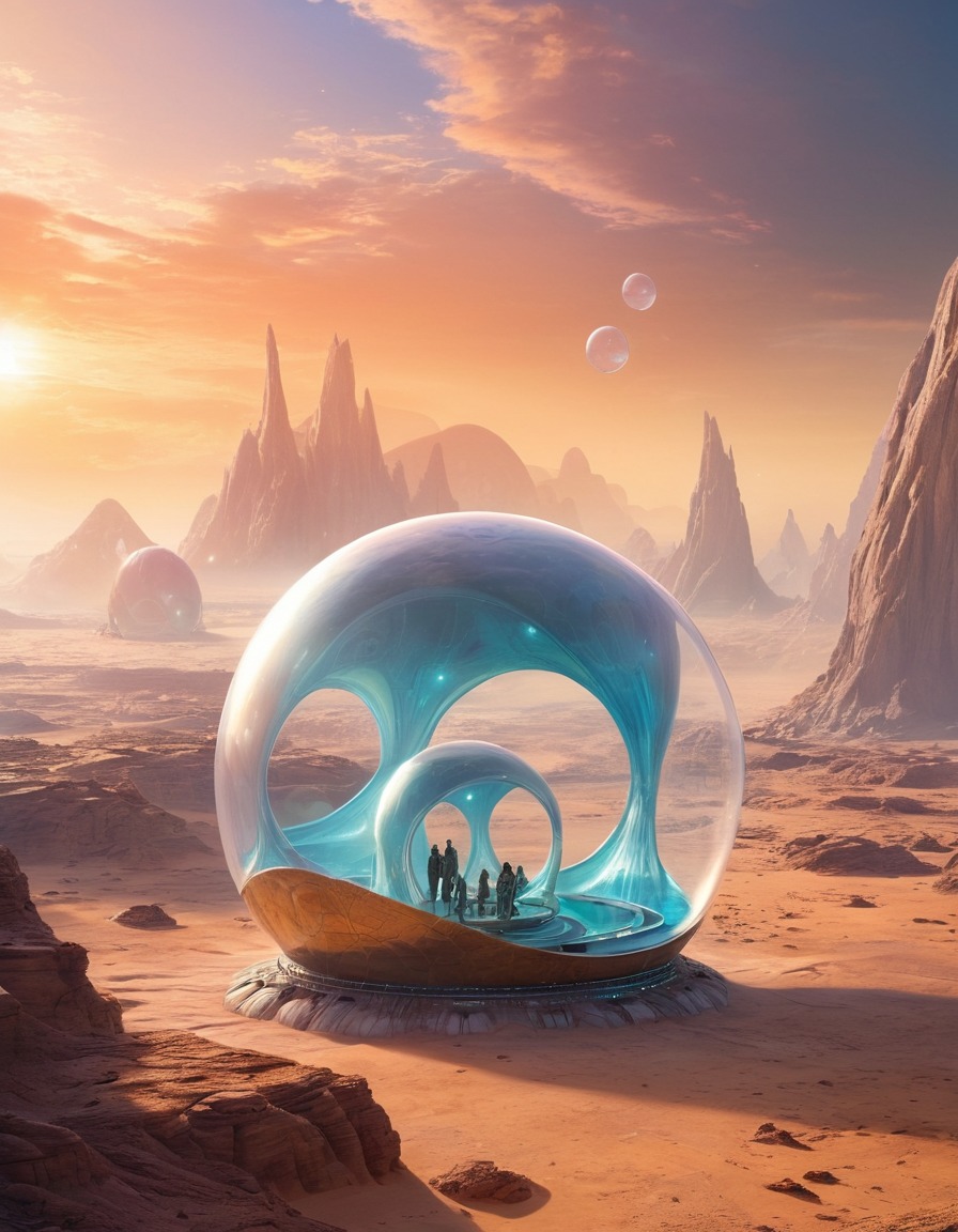 alien civilization, giant structures, interconnected, bubble-like, barren planet, extraterrestrial, aliens