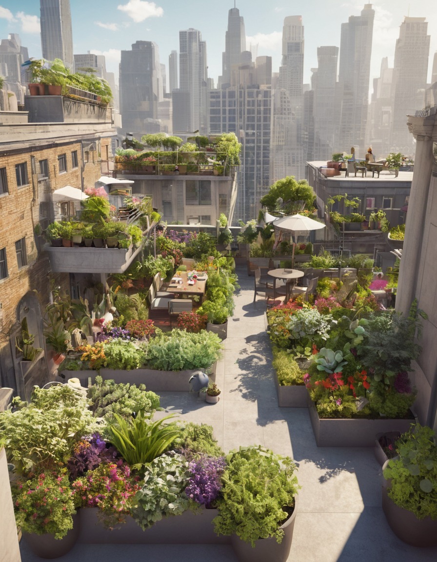 urban, rooftop, garden, oasis, cityscape, modern city, city