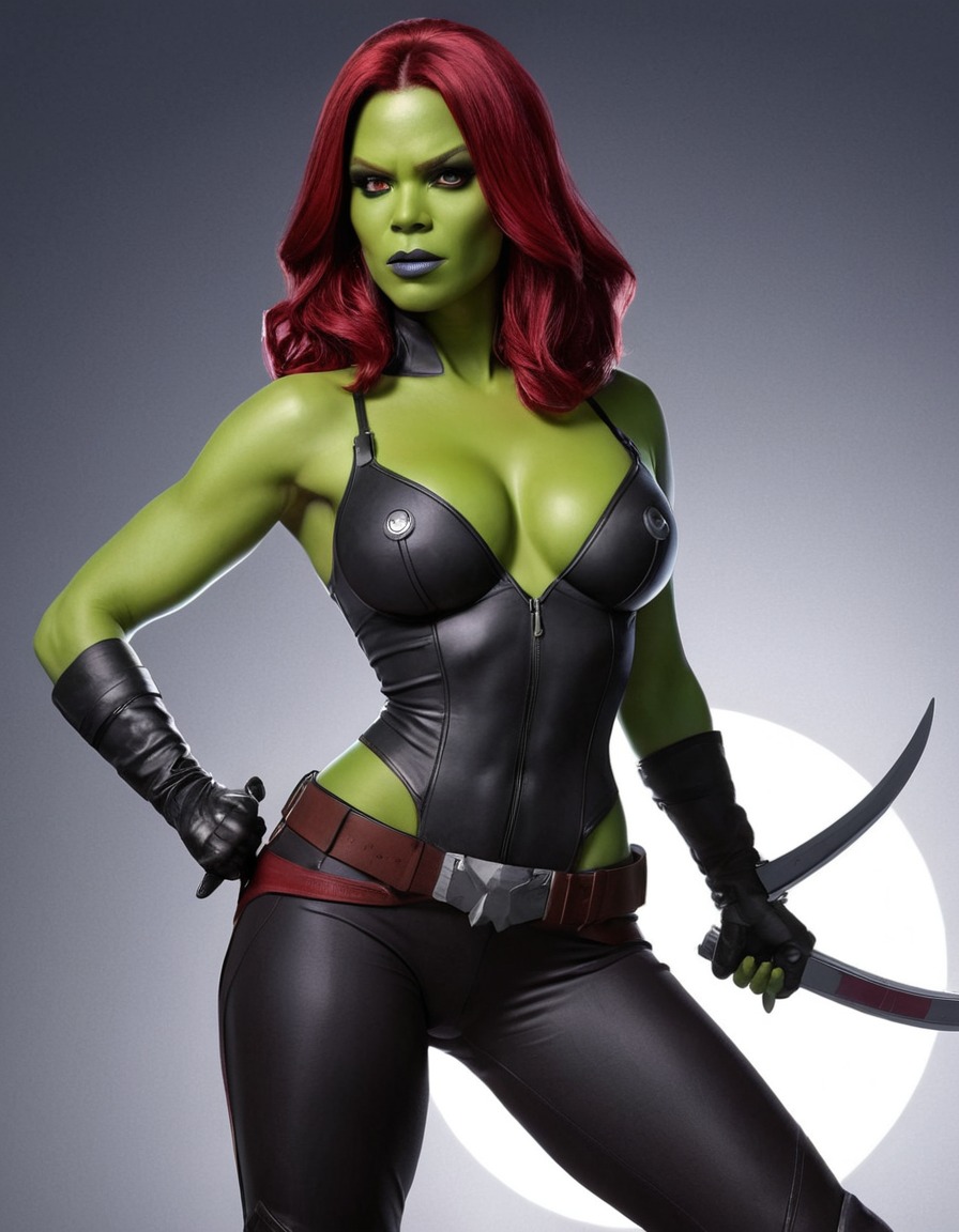 gamora, marvel, superhero, sci-fi, action, battle, character, sexy, painted