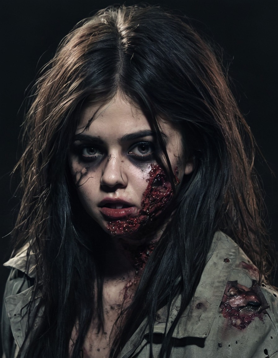 selena gomez, zombie, darkness, horror, pale skin, sunken eyes, tattered clothing, celebrities