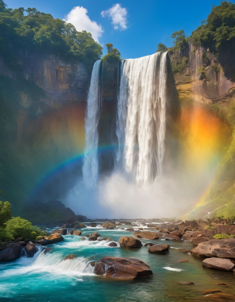 rainbow, waterfall, colorful, natural phenomenon, surreal, strange