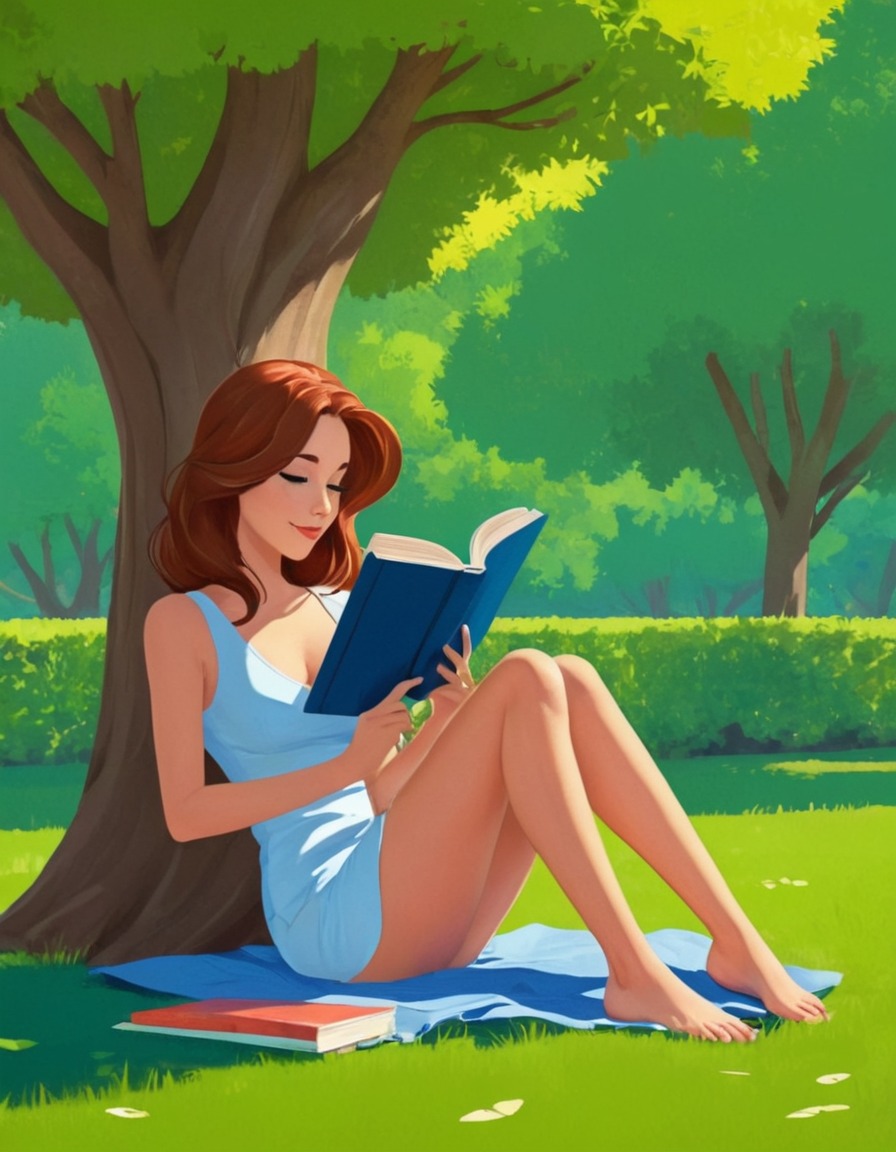 park, girl, reading, book, trees, relaxation