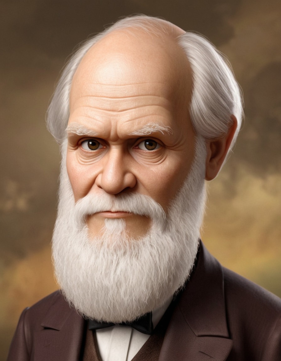 cartoon, caricature, charles darwin, exaggerated features, comical expression, funny