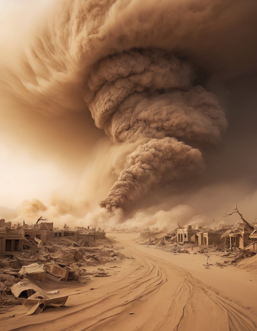 sandstorm, disaster, destruction, landscape, chaos, mad max