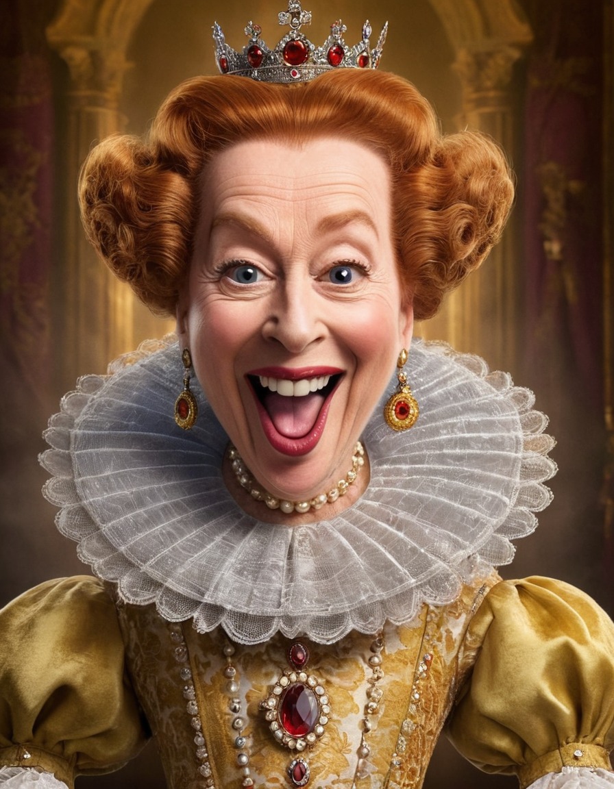 queen elizabeth i, caricature, funny, silly, humor