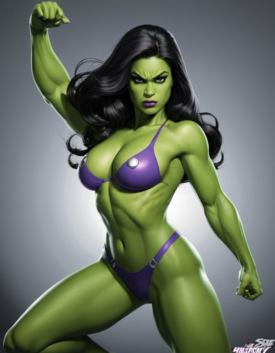 she-hulk, marvel comics, superhero, confident, powerful, seductive, sexy, painted