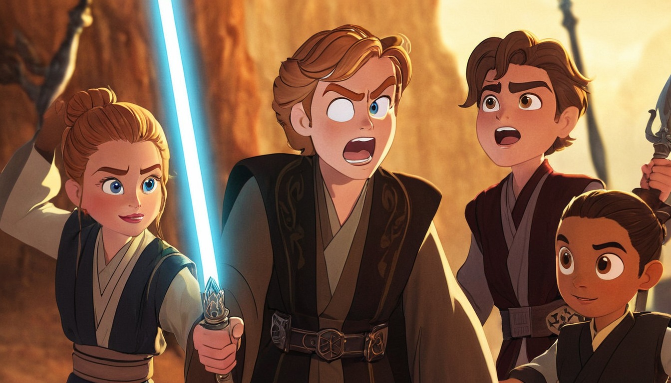 fanart, disney, starwars, cartoon, about, anakin, comedy, musical, revengeofthesith, shuffle, skywalker, starwarsfanart, youngling, younglings, aigeneratedart, midjourney