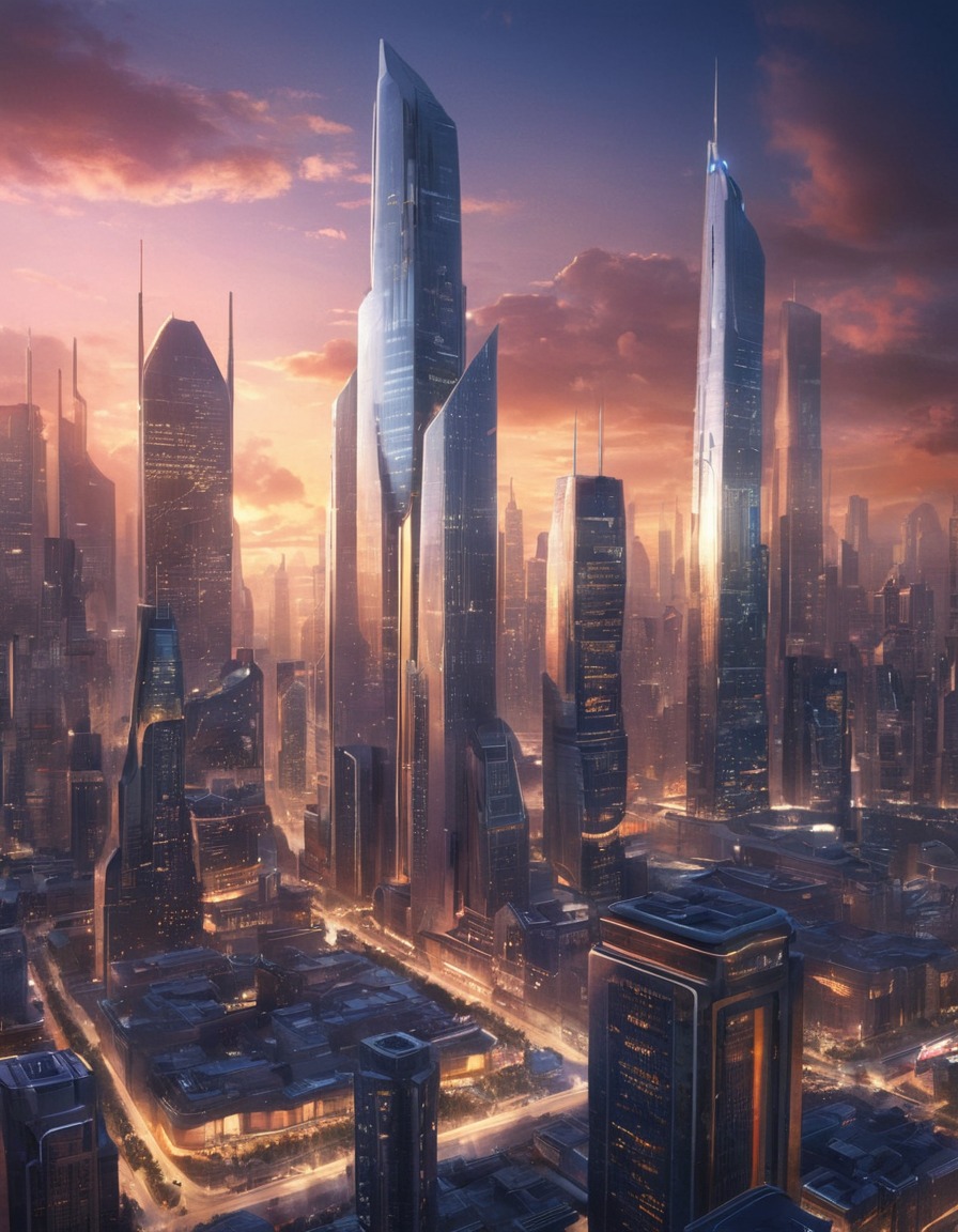 city, skyline, modern, futuristic, architecture